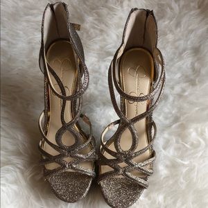 Dark gold sparkly heels